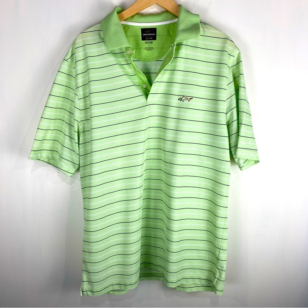 Greg Norman Tasso Elba Striped Play Dry Golf Polo Shirt Top Green Size‎ Large
